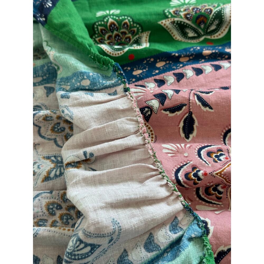 Farm Rio Anthropologie Linen Blend Maxi Skirt L Boho Resort Festival Floral - Picture 14 of 16